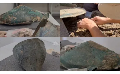 Ayanis'te, Urartuların "baştanrısı" Haldi'ye ithaf edilen 3 bronz kalkan ile bronz miğfer bulundu Ayanis'te, Urartuların "baştanrısı" Haldi'ye ithaf edilen 3 bronz kalkan ile bronz miğfer bulundu
