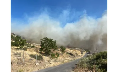 Assos Antik Kenti'nin bulunduğu köyde çıkan yangına müdahale ediliyor