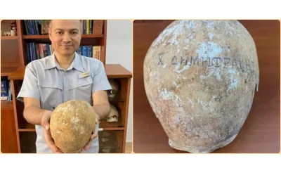 Sinop'taki arkeoloji kazılarında üzerinde Hacı Dimitrakis yazılı kafatası bulundu Sinop'taki arkeoloji kazılarında üzerinde Hacı Dimitrakis yazılı kafatası bulundu